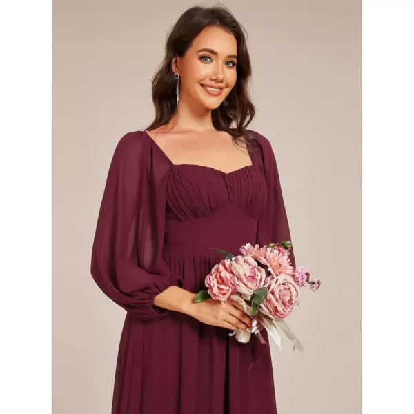 imageEverPretty Womens Elegant Ruched Sweetheart Empire Waist A Line Long Sleeves Maxi Chiffon Bridesmaid Dresses 02264Burgundy