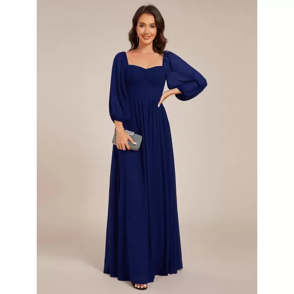 imageEverPretty Womens Elegant Ruched Sweetheart Empire Waist A Line Long Sleeves Maxi Chiffon Bridesmaid Dresses 02264Navy Blue