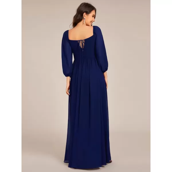 imageEverPretty Womens Elegant Ruched Sweetheart Empire Waist A Line Long Sleeves Maxi Chiffon Bridesmaid Dresses 02264Navy Blue