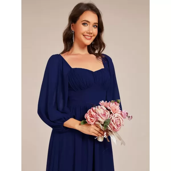 imageEverPretty Womens Elegant Ruched Sweetheart Empire Waist A Line Long Sleeves Maxi Chiffon Bridesmaid Dresses 02264Navy Blue