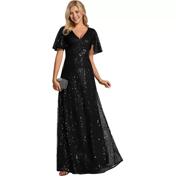 imageEverPretty Womens Sequin ALine V Neck Beaded Formal Evening GownsAblack