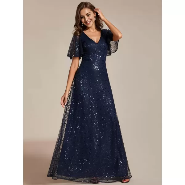 imageEverPretty Womens Sequin ALine V Neck Beaded Formal Evening GownsAnavy Blue