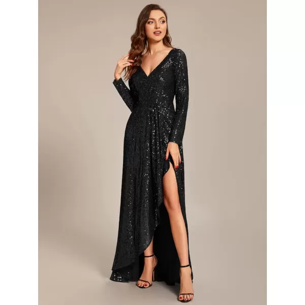 imageEverPretty Womens Sexy Winter Sequin Long Sleeves ALine High Low Maxi Evening Dresses 50146Black