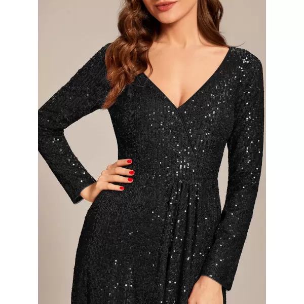 imageEverPretty Womens Sexy Winter Sequin Long Sleeves ALine High Low Maxi Evening Dresses 50146Black