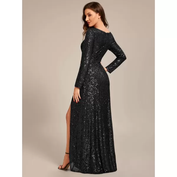 imageEverPretty Womens Sexy Winter Sequin Long Sleeves ALine High Low Maxi Evening Dresses 50146Black