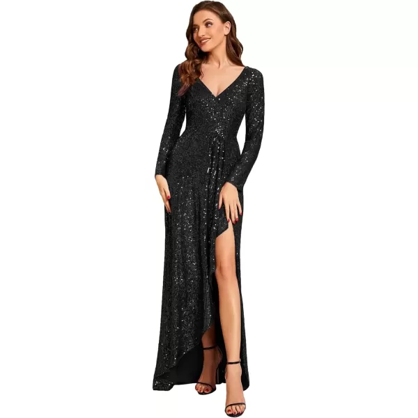 imageEverPretty Womens Sexy Winter Sequin Long Sleeves ALine High Low Maxi Evening Dresses 50146Black