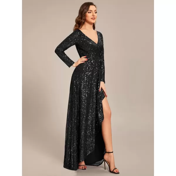 imageEverPretty Womens Sexy Winter Sequin Long Sleeves ALine High Low Maxi Evening Dresses 50146Black