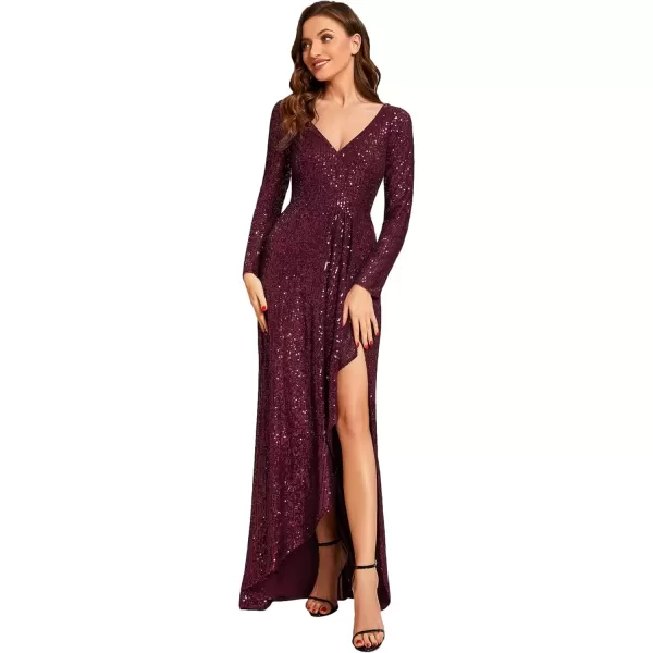 imageEverPretty Womens Sexy Winter Sequin Long Sleeves ALine High Low Maxi Evening Dresses 50146Burgundy