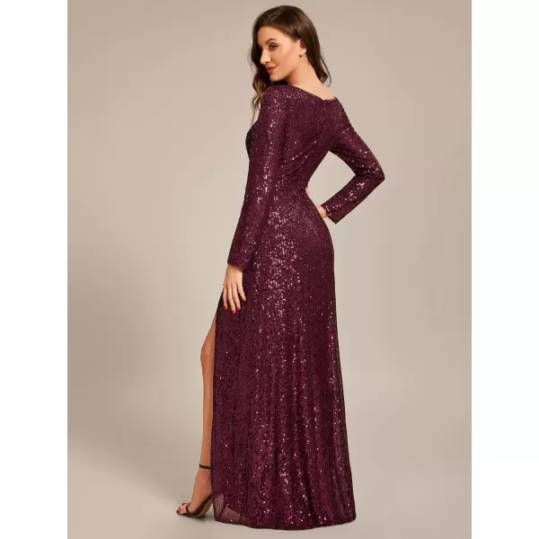 imageEverPretty Womens Sexy Winter Sequin Long Sleeves ALine High Low Maxi Evening Dresses 50146Burgundy