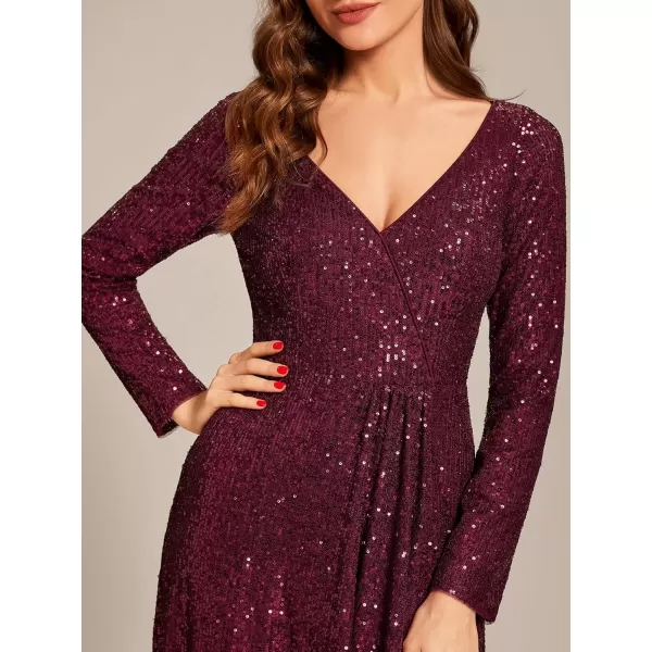 imageEverPretty Womens Sexy Winter Sequin Long Sleeves ALine High Low Maxi Evening Dresses 50146Burgundy