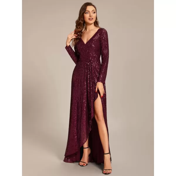 imageEverPretty Womens Sexy Winter Sequin Long Sleeves ALine High Low Maxi Evening Dresses 50146Burgundy