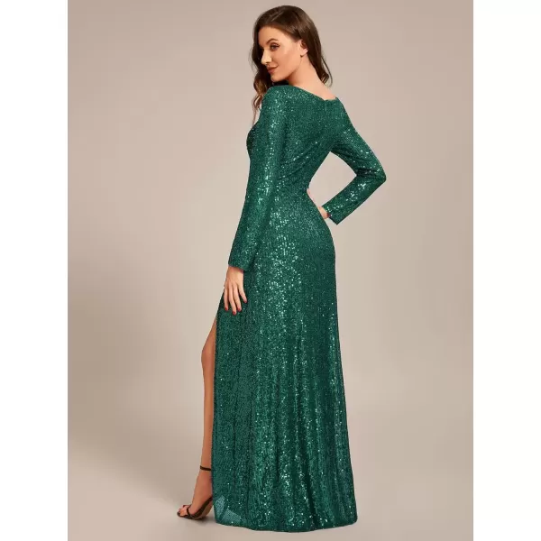 imageEverPretty Womens Sexy Winter Sequin Long Sleeves ALine High Low Maxi Evening Dresses 50146Deep Green