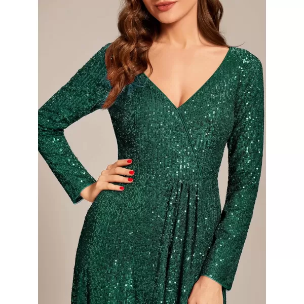 imageEverPretty Womens Sexy Winter Sequin Long Sleeves ALine High Low Maxi Evening Dresses 50146Deep Green