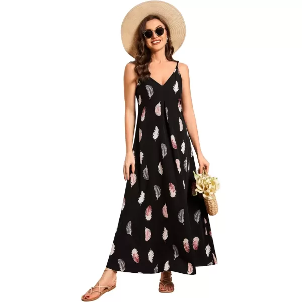 imageEverPretty Womens Spaghetti Straps Loose Summer Beach Vacation Maxi Dress 01828Black Printed