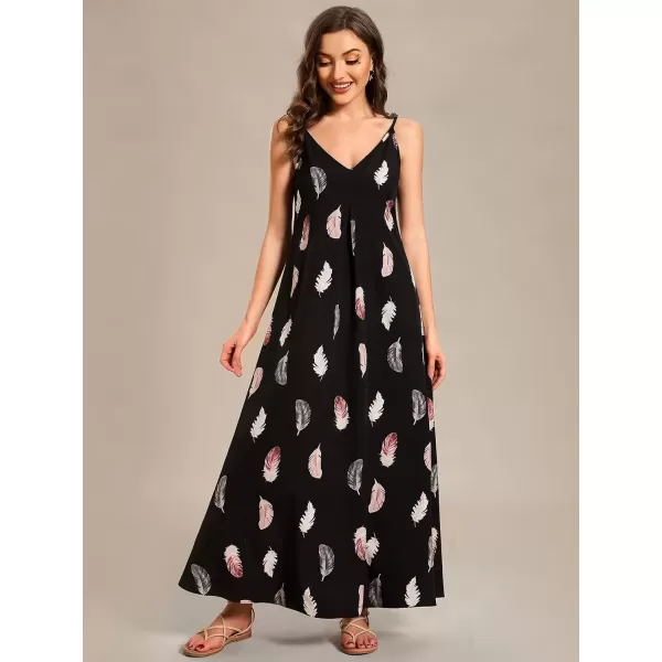 imageEverPretty Womens Spaghetti Straps Loose Summer Beach Vacation Maxi Dress 01828Black Printed