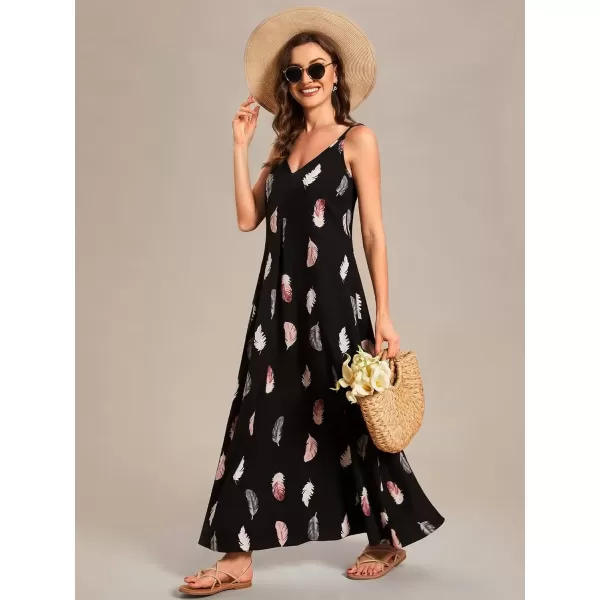 imageEverPretty Womens Spaghetti Straps Loose Summer Beach Vacation Maxi Dress 01828Black Printed