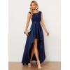 imageEverPretty Womens Sleeveless Round Neck Asymmetry Hem Lace Satin Summer Wedding Guest Dresses 01759Navy Blue