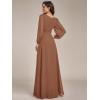 imageEverPretty Womens Crewneck Long Lantern Sleeves Floor Length ALine Pleated Chiffon Formal Dress 0106BBrown