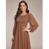 imageEverPretty Womens Crewneck Long Lantern Sleeves Floor Length ALine Pleated Chiffon Formal Dress 0106BBrown