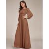 imageEverPretty Womens Crewneck Long Lantern Sleeves Floor Length ALine Pleated Chiffon Formal Dress 0106BBrown