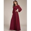 imageEverPretty Womens Crewneck Long Lantern Sleeves Floor Length ALine Pleated Chiffon Formal Dress 0106BBurgundy