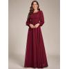 imageEverPretty Womens Crewneck Long Lantern Sleeves Floor Length ALine Pleated Chiffon Formal Dress 0106BBurgundy