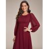 imageEverPretty Womens Crewneck Long Lantern Sleeves Floor Length ALine Pleated Chiffon Formal Dress 0106BBurgundy