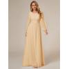 imageEverPretty Womens Crewneck Long Lantern Sleeves Floor Length ALine Pleated Chiffon Formal Dress 0106BChampagne