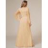 imageEverPretty Womens Crewneck Long Lantern Sleeves Floor Length ALine Pleated Chiffon Formal Dress 0106BChampagne