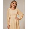 imageEverPretty Womens Crewneck Long Lantern Sleeves Floor Length ALine Pleated Chiffon Formal Dress 0106BChampagne