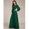 imageEverPretty Womens Crewneck Long Lantern Sleeves Floor Length ALine Pleated Chiffon Formal Dress 0106BDark Green