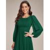 imageEverPretty Womens Crewneck Long Lantern Sleeves Floor Length ALine Pleated Chiffon Formal Dress 0106BDark Green