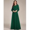 imageEverPretty Womens Crewneck Long Lantern Sleeves Floor Length ALine Pleated Chiffon Formal Dress 0106BDark Green