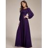 imageEverPretty Womens Crewneck Long Lantern Sleeves Floor Length ALine Pleated Chiffon Formal Dress 0106BDeep Purple