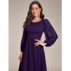 imageEverPretty Womens Crewneck Long Lantern Sleeves Floor Length ALine Pleated Chiffon Formal Dress 0106BDeep Purple