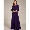 imageEverPretty Womens Crewneck Long Lantern Sleeves Floor Length ALine Pleated Chiffon Formal Dress 0106BDeep Purple