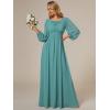 imageEverPretty Womens Crewneck Long Lantern Sleeves Floor Length ALine Pleated Chiffon Formal Dress 0106BDusty Blue