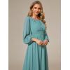 imageEverPretty Womens Crewneck Long Lantern Sleeves Floor Length ALine Pleated Chiffon Formal Dress 0106BDusty Blue