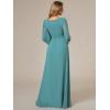 imageEverPretty Womens Crewneck Long Lantern Sleeves Floor Length ALine Pleated Chiffon Formal Dress 0106BDusty Blue