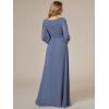 imageEverPretty Womens Crewneck Long Lantern Sleeves Floor Length ALine Pleated Chiffon Formal Dress 0106BDusty Navy