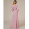 imageEverPretty Womens Crewneck Long Lantern Sleeves Floor Length ALine Pleated Chiffon Formal Dress 0106BDusty Rose