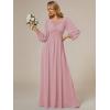 imageEverPretty Womens Crewneck Long Lantern Sleeves Floor Length ALine Pleated Chiffon Formal Dress 0106BDusty Rose