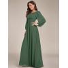 imageEverPretty Womens Crewneck Long Lantern Sleeves Floor Length ALine Pleated Chiffon Formal Dress 0106BEucalyptus Green