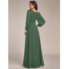 imageEverPretty Womens Crewneck Long Lantern Sleeves Floor Length ALine Pleated Chiffon Formal Dress 0106BEucalyptus Green