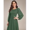 imageEverPretty Womens Crewneck Long Lantern Sleeves Floor Length ALine Pleated Chiffon Formal Dress 0106BEucalyptus Green