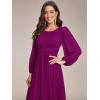 imageEverPretty Womens Crewneck Long Lantern Sleeves Floor Length ALine Pleated Chiffon Formal Dress 0106BFuchsia