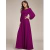 imageEverPretty Womens Crewneck Long Lantern Sleeves Floor Length ALine Pleated Chiffon Formal Dress 0106BFuchsia