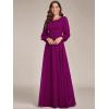 imageEverPretty Womens Crewneck Long Lantern Sleeves Floor Length ALine Pleated Chiffon Formal Dress 0106BFuchsia