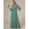 imageEverPretty Womens Crewneck Long Lantern Sleeves Floor Length ALine Pleated Chiffon Formal Dress 0106BGreen Bean