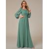 imageEverPretty Womens Crewneck Long Lantern Sleeves Floor Length ALine Pleated Chiffon Formal Dress 0106BGreen Bean